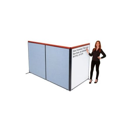 Global Equipment Interion Deluxe Freestanding 3-Panel Corner Room Divider w/Whiteboard 48-1/4"W x 61-1/2"H Blue 695173BL